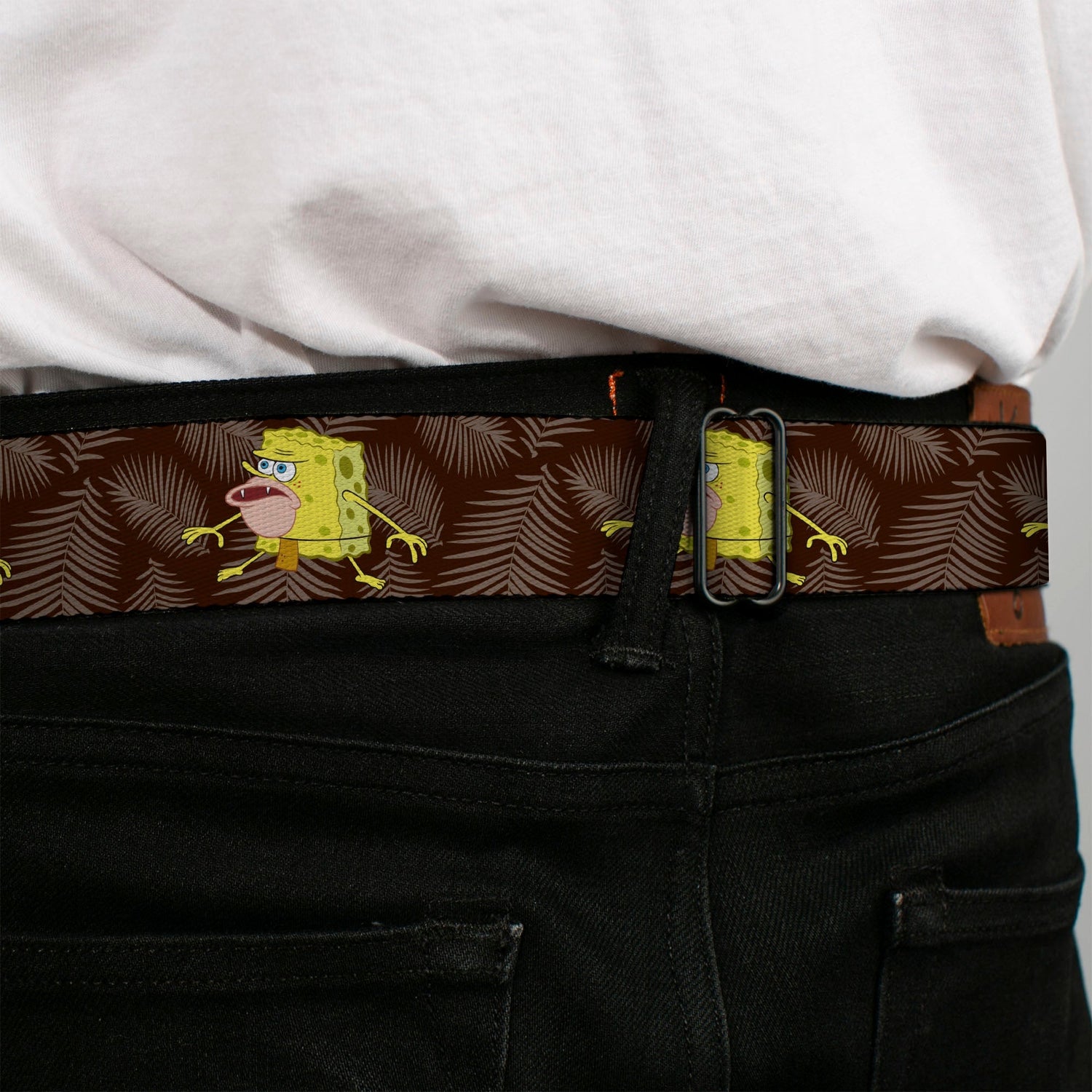SpongeBob SquarePants Seatbelt Belt Logo Full Color Primitive Pose Black Gray Webbing - Paramount Shop