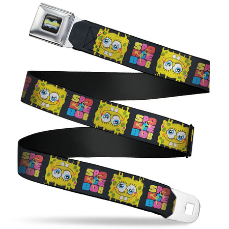 SpongeBob SquarePants Seatbelt Belt Logo Full Color Text Block and Smiling Face Buckle - Down Black/Multi Color - Paramount Shop