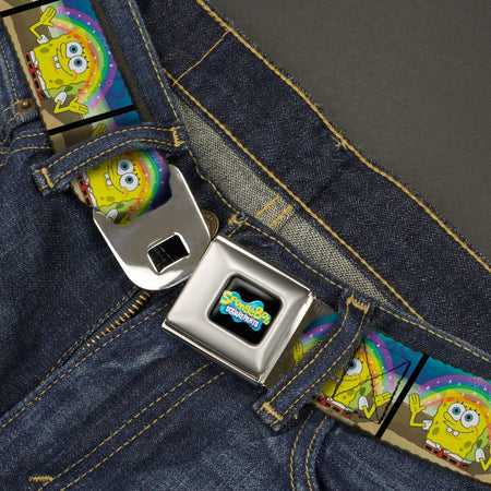 SpongeBob SquarePants Seatbelt Belt Logo Smiling Rainbow Blocks Black Blues - Paramount Shop