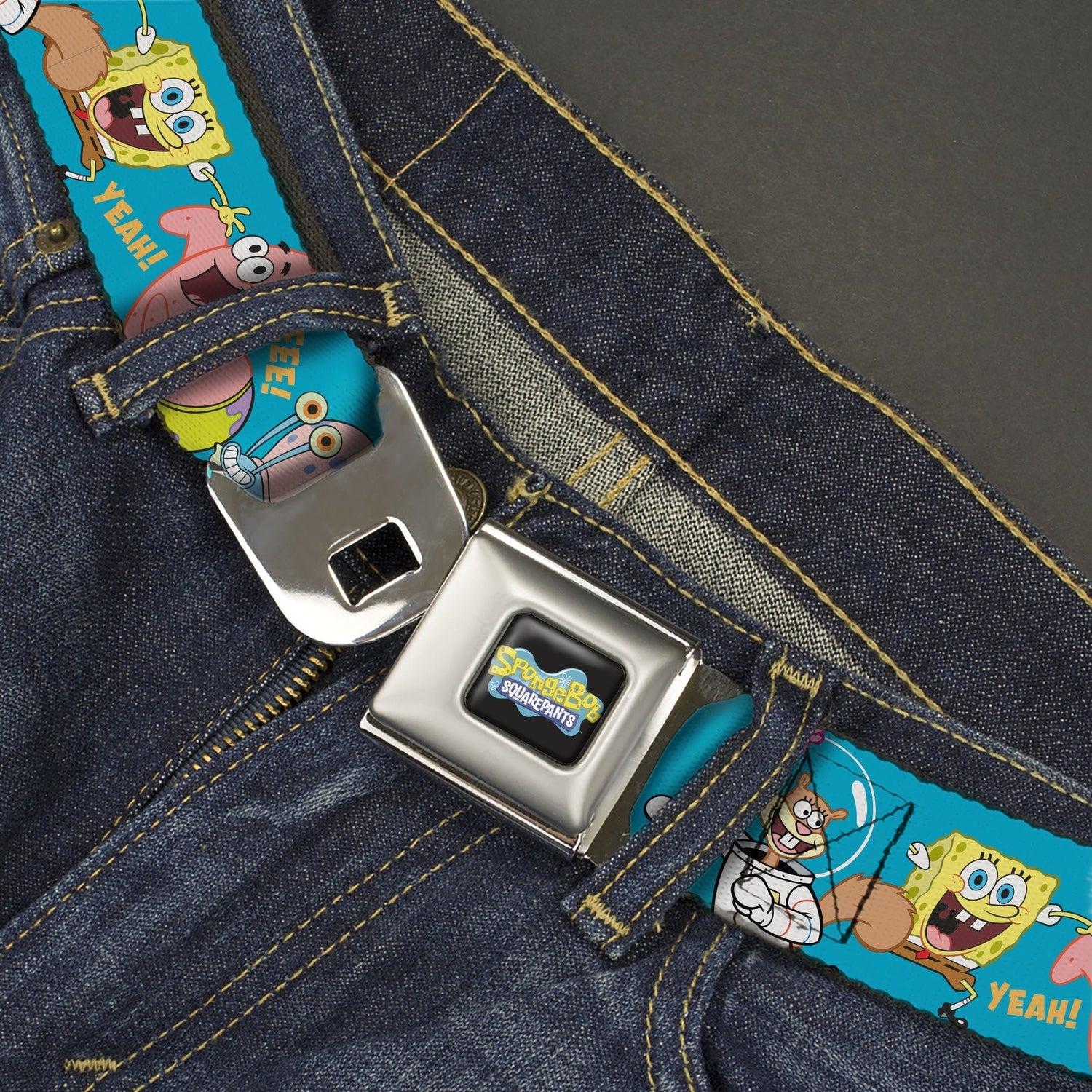 SpongeBob SquarePants Seatbelt Belt Logo SpongeBob and Friends Poses Blue Webbing - Paramount Shop