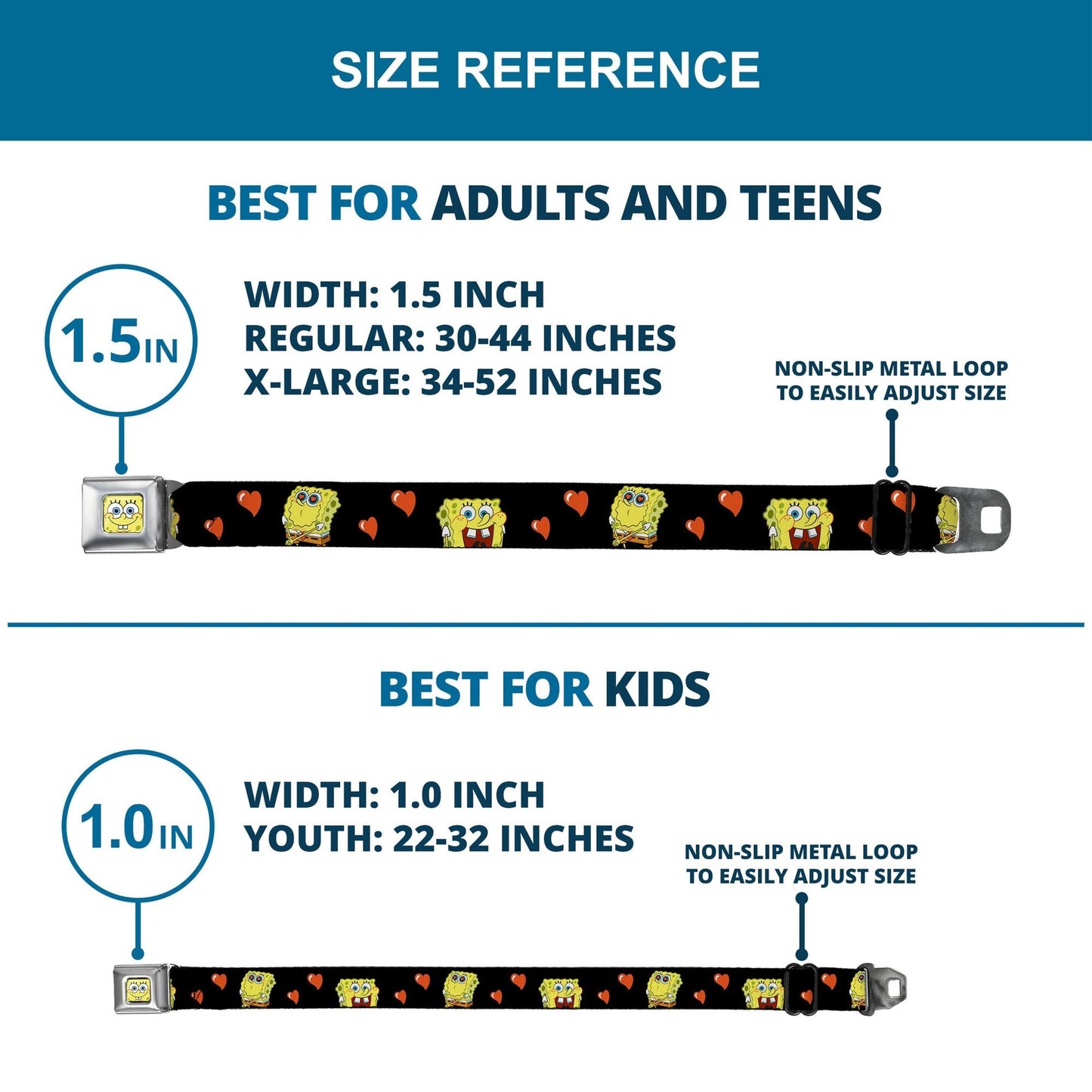 SpongeBob SquarePants Seatbelt Belt Love Eyes Hearts Black Red - Paramount Shop