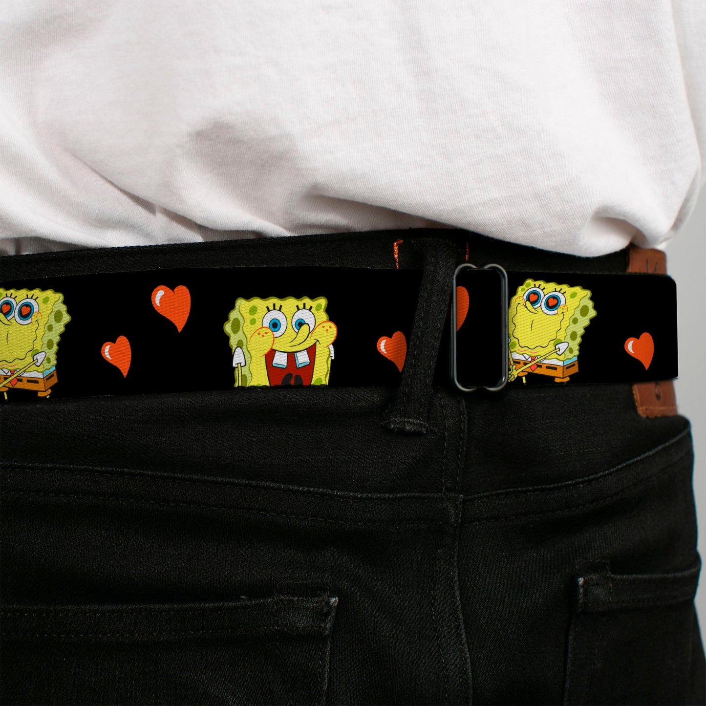 SpongeBob SquarePants Seatbelt Belt Love Eyes Hearts Black Red - Paramount Shop