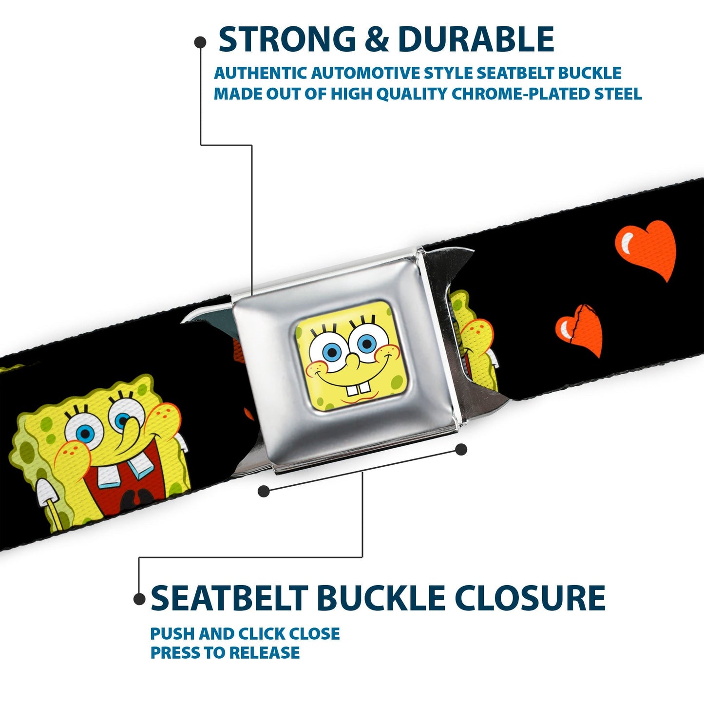 SpongeBob SquarePants Seatbelt Belt Love Eyes Hearts Black Red - Paramount Shop