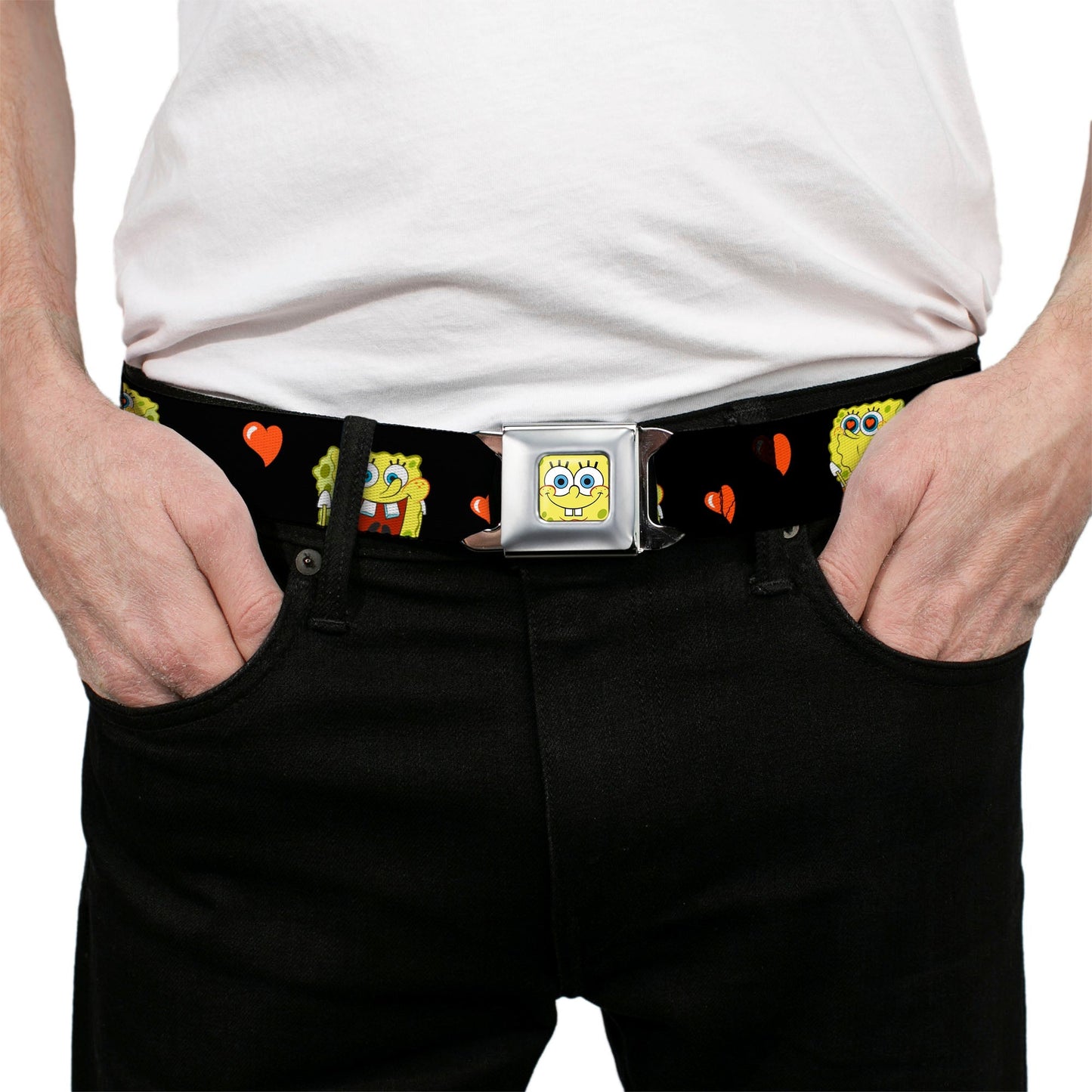 SpongeBob SquarePants Seatbelt Belt Love Eyes Hearts Black Red - Paramount Shop