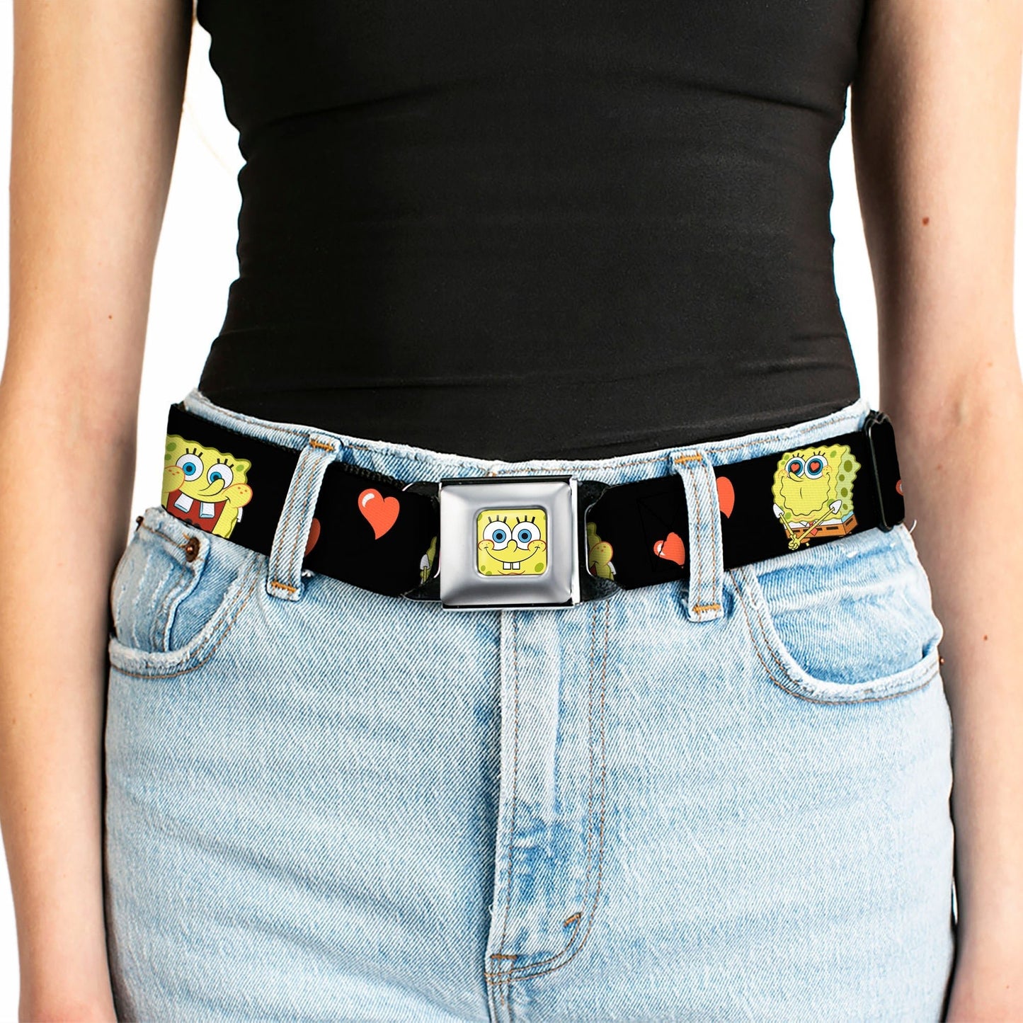 SpongeBob SquarePants Seatbelt Belt Love Eyes Hearts Black Red - Paramount Shop