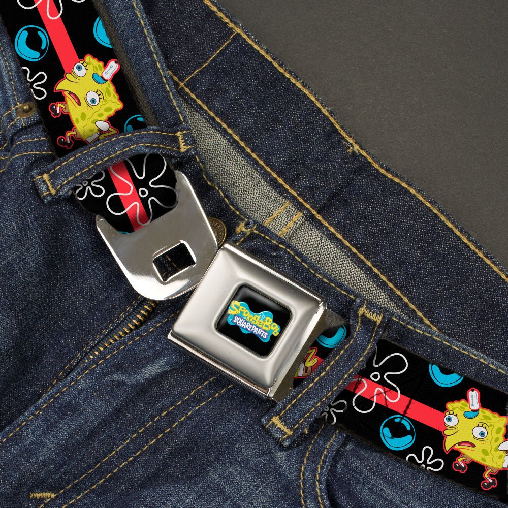SpongeBob SquarePants Seatbelt Belt Mocking Pose Bubbles Stripe Full Color Black Blue Red - Paramount Shop