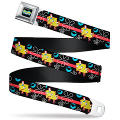 SpongeBob SquarePants Seatbelt Belt Mocking Pose Bubbles Stripe Full Color Black Blue Red - Adult Reg (30"-44")