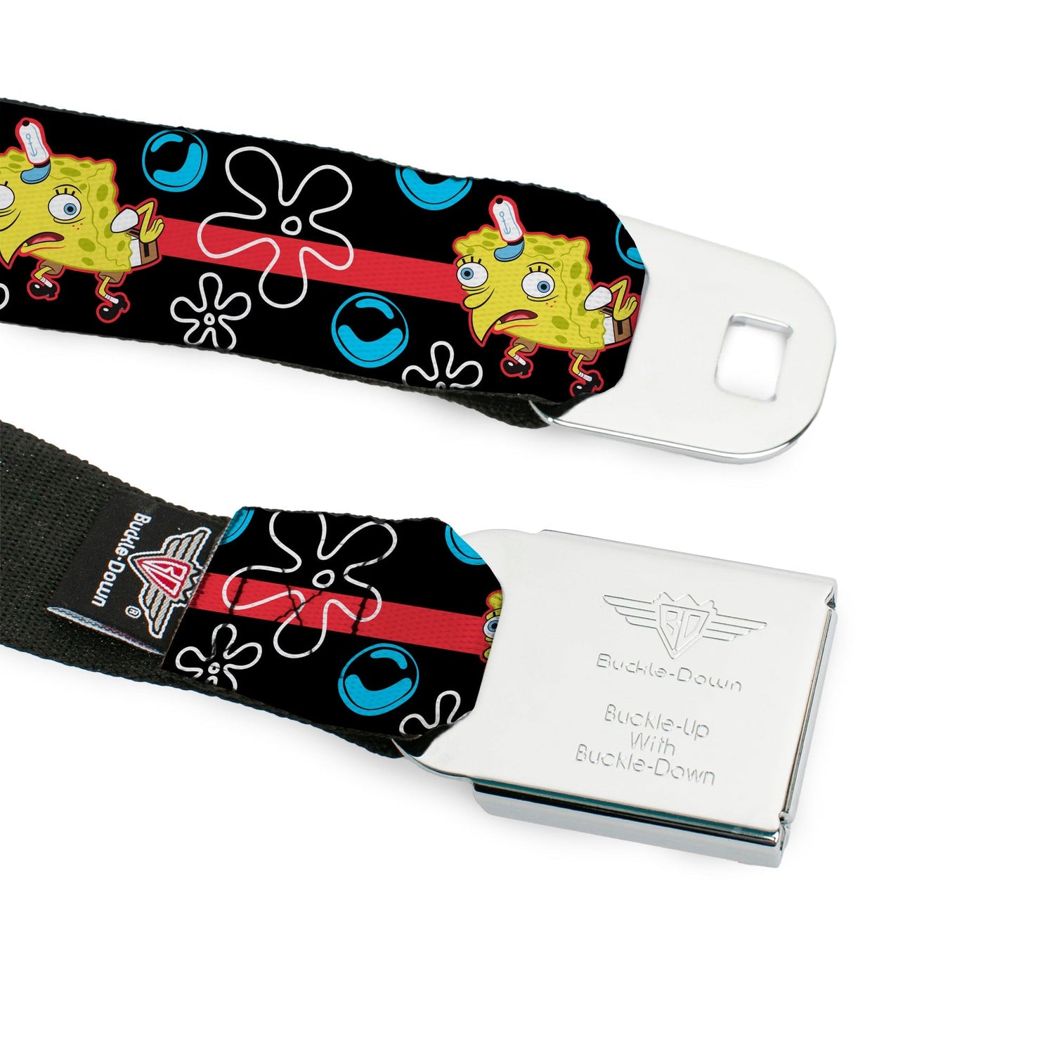 SpongeBob SquarePants Seatbelt Belt Mocking Pose Bubbles Stripe Full Color Black Blue Red - Paramount Shop