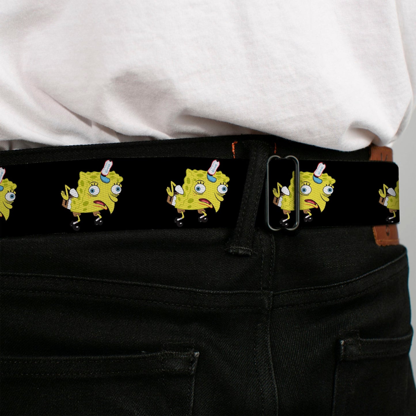 SpongeBob SquarePants Seatbelt Belt Mocking Pose Full Color Black - Paramount Shop