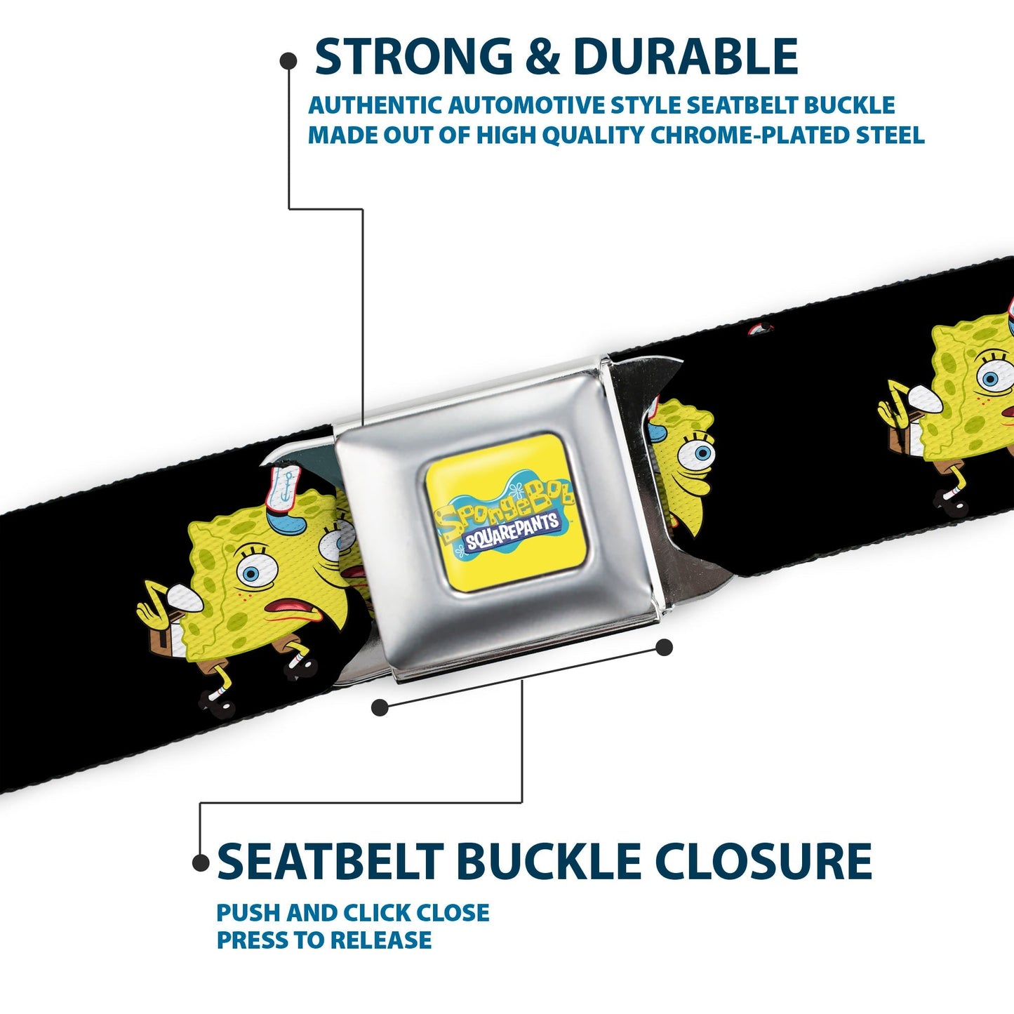 SpongeBob SquarePants Seatbelt Belt Mocking Pose Full Color Black - Paramount Shop