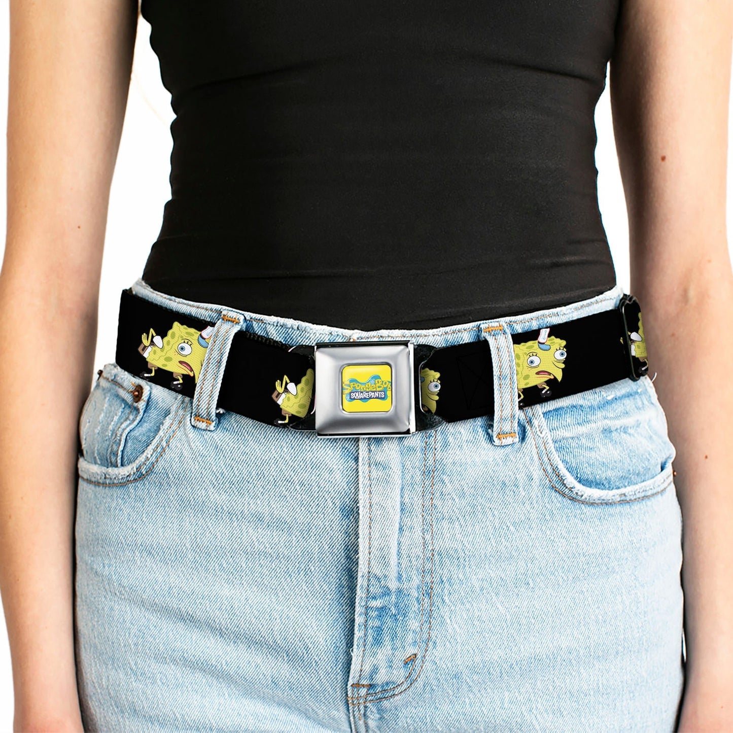 SpongeBob SquarePants Seatbelt Belt Mocking Pose Full Color Black - Paramount Shop