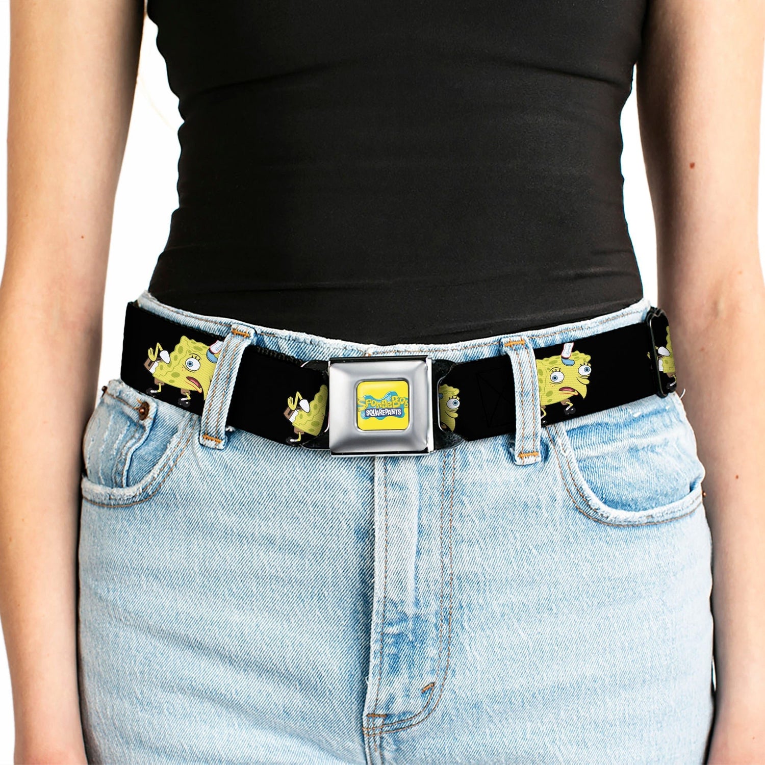 SpongeBob SquarePants Seatbelt Belt Mocking Pose Full Color Black - Paramount Shop