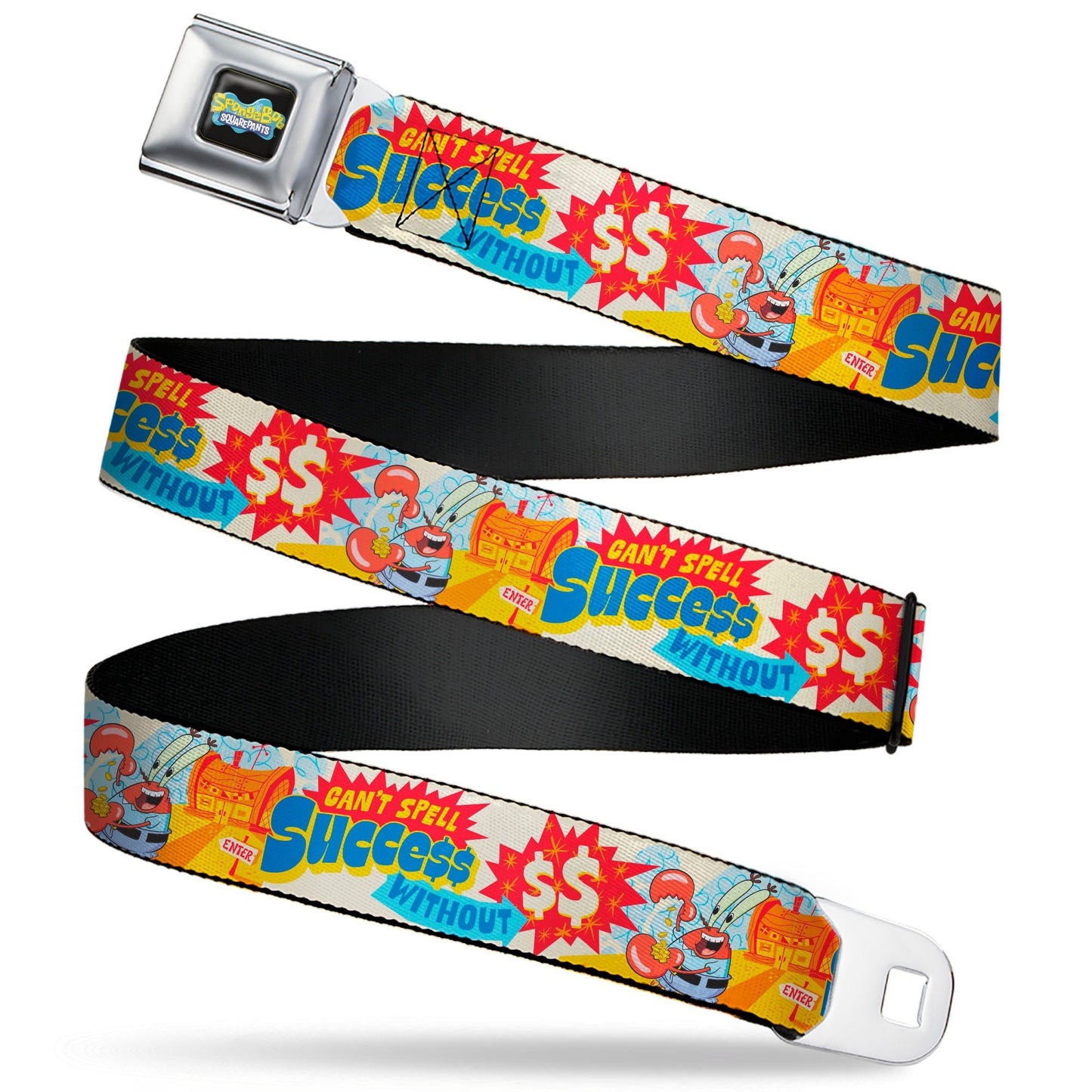 SpongeBob SquarePants Seatbelt Belt Mr. Krab Krusty Krab Collage Ivory Multi Color - Paramount Shop