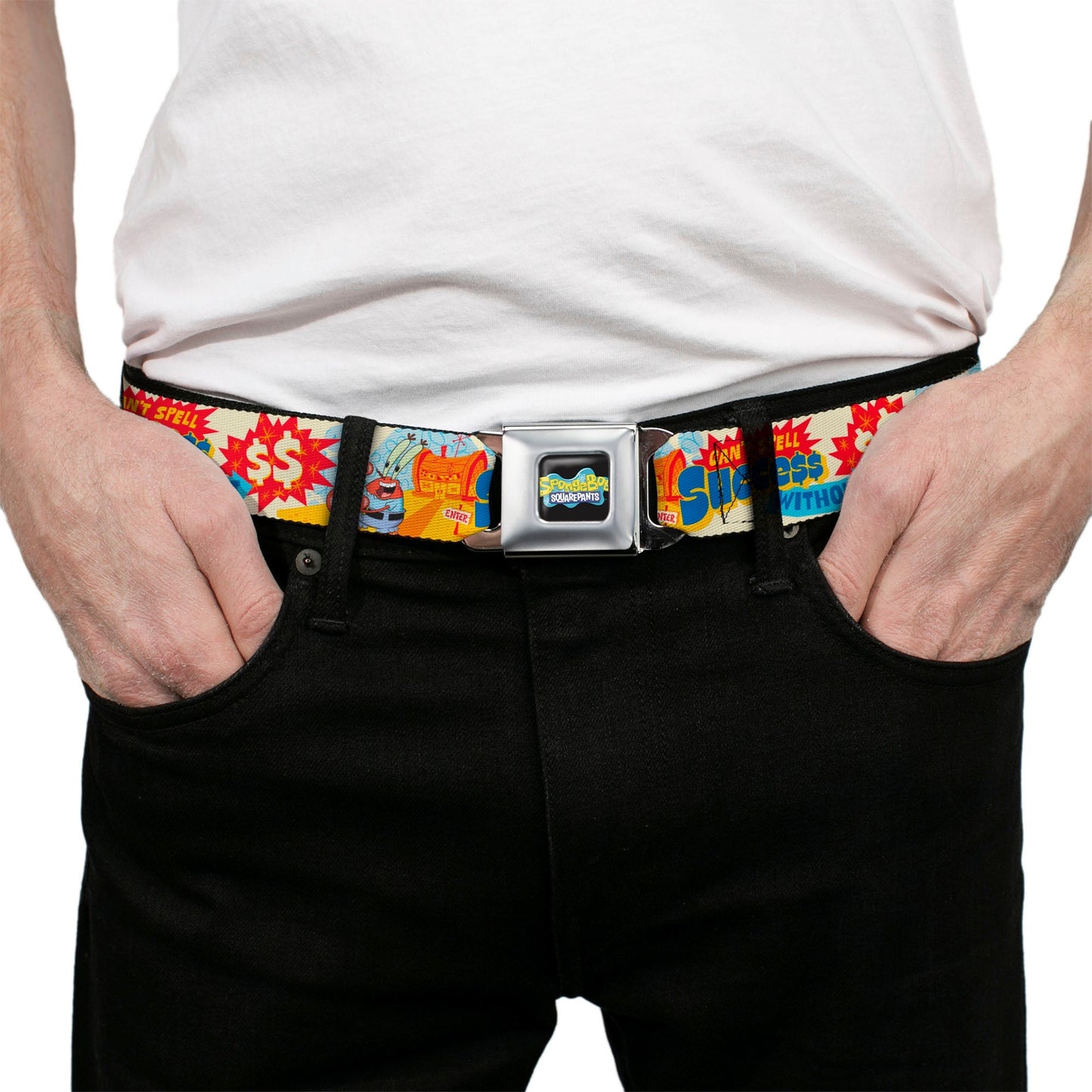 SpongeBob SquarePants Seatbelt Belt Mr. Krab Krusty Krab Collage Ivory Multi Color - Paramount Shop