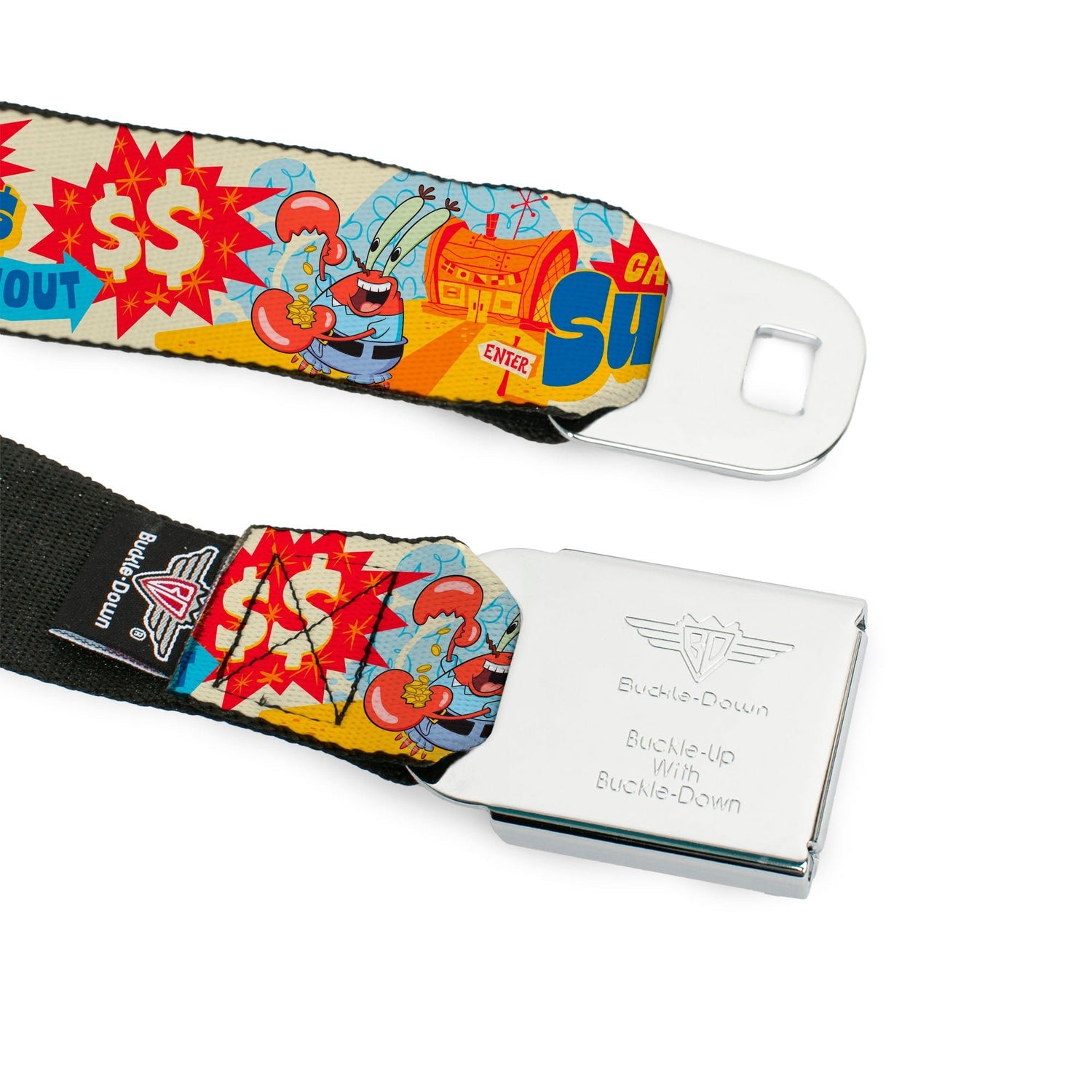 SpongeBob SquarePants Seatbelt Belt Mr. Krab Krusty Krab Collage Ivory Multi Color - Paramount Shop