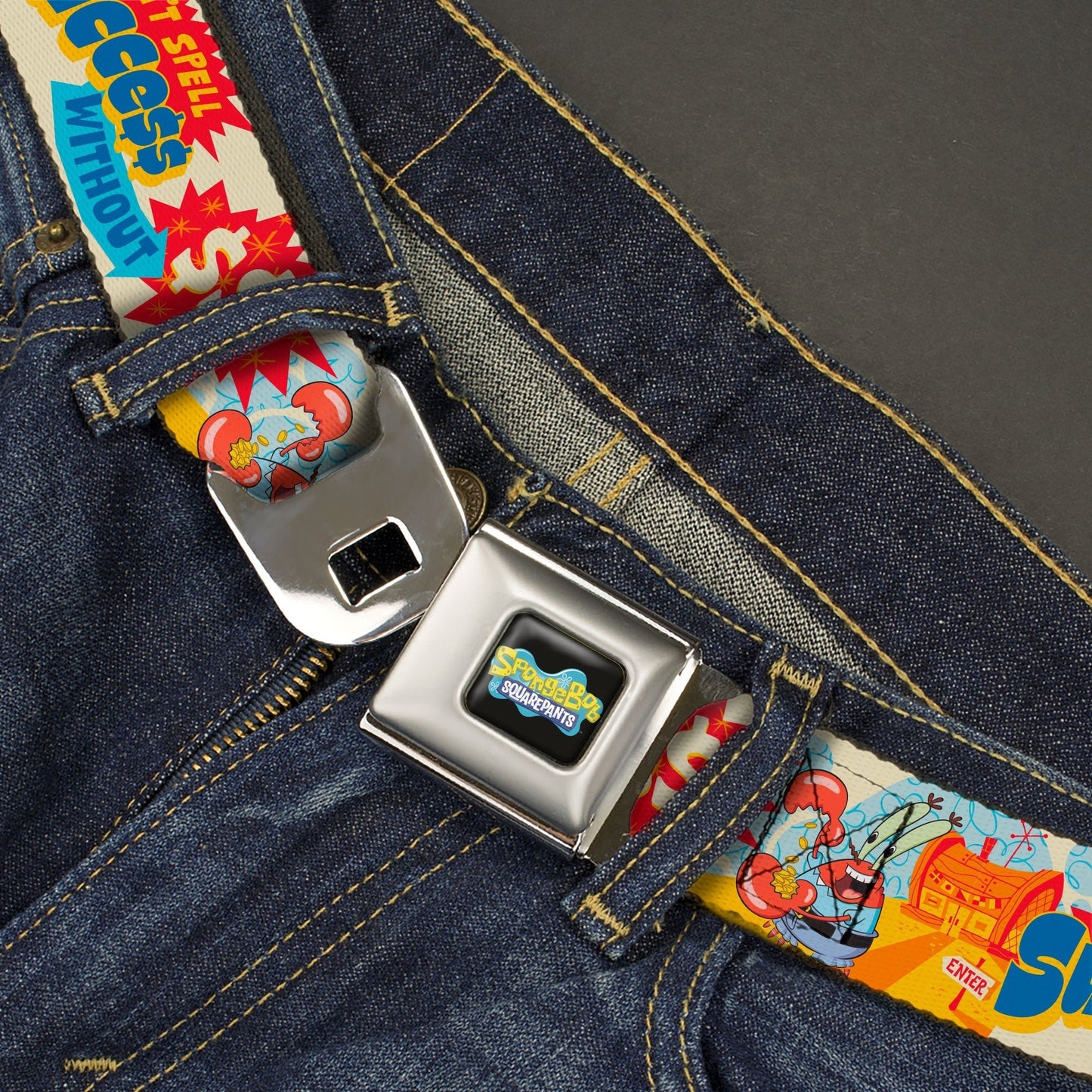 SpongeBob SquarePants Seatbelt Belt Mr. Krab Krusty Krab Collage Ivory Multi Color - Paramount Shop