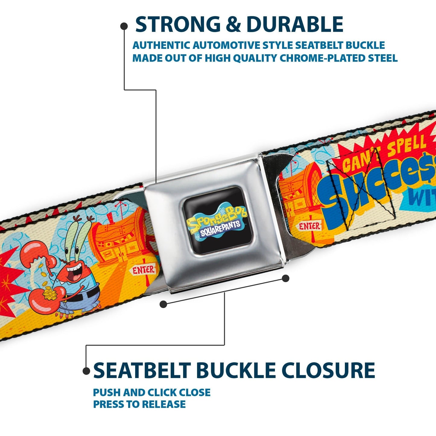SpongeBob SquarePants Seatbelt Belt Mr. Krab Krusty Krab Collage Ivory Multi Color - Paramount Shop
