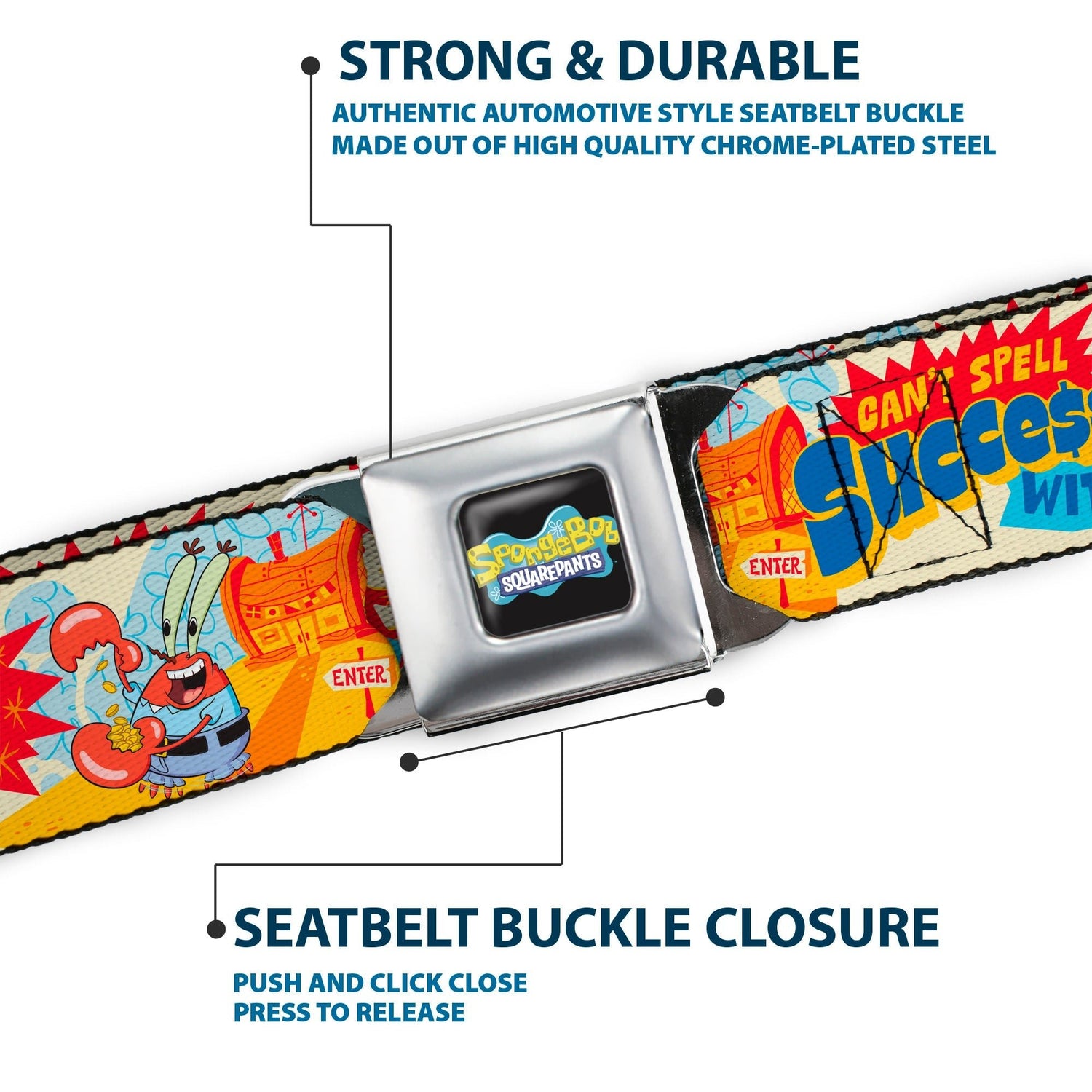 SpongeBob SquarePants Seatbelt Belt Mr. Krab Krusty Krab Collage Ivory Multi Color - Paramount Shop