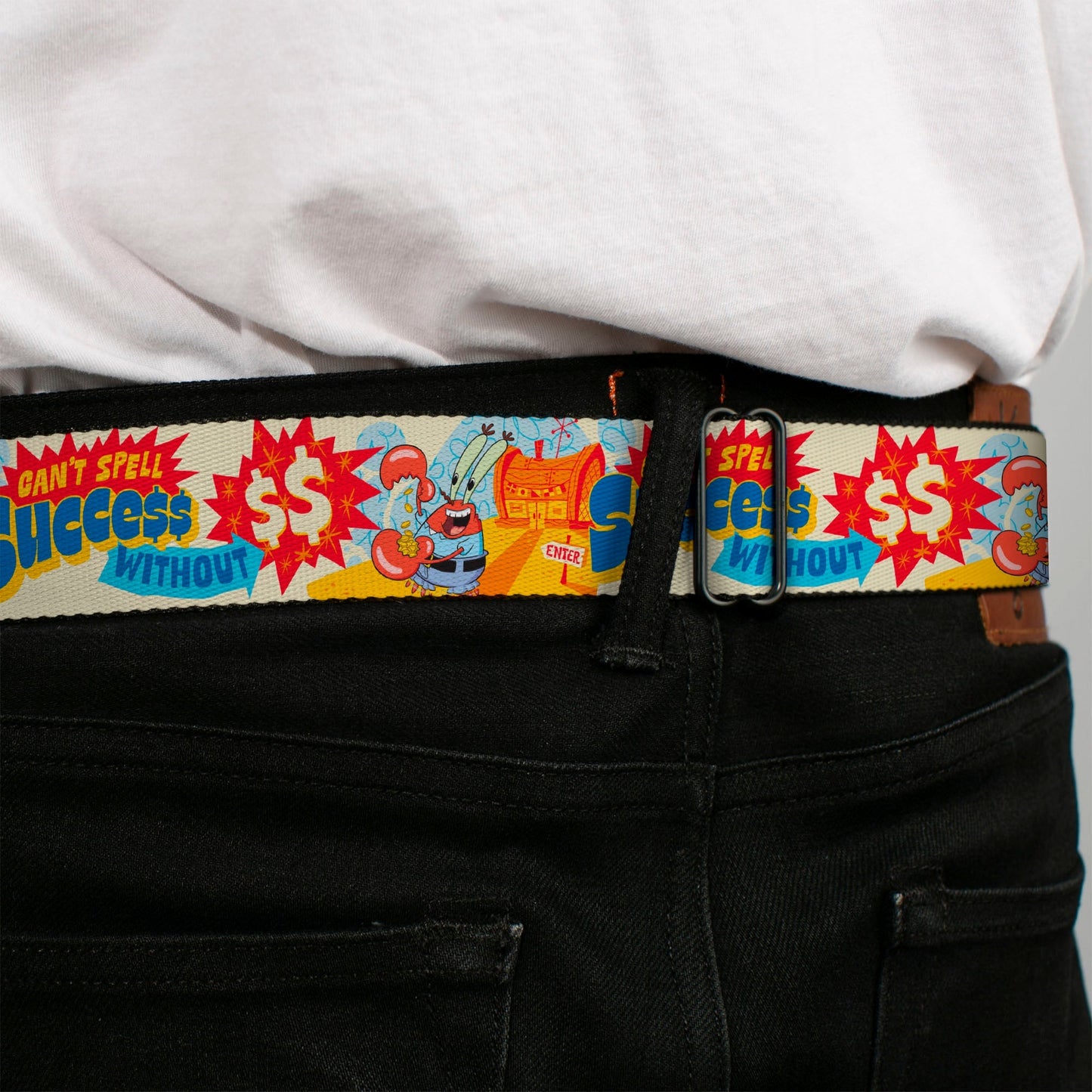 SpongeBob SquarePants Seatbelt Belt Mr. Krab Krusty Krab Collage Ivory Multi Color - Paramount Shop