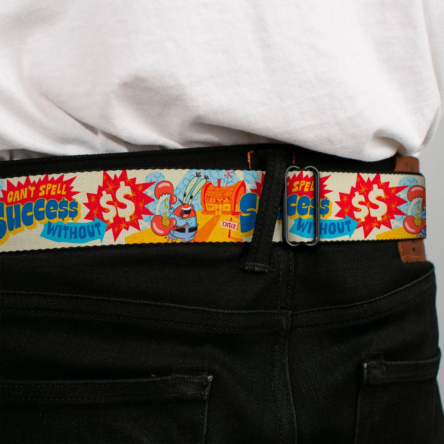 SpongeBob SquarePants Seatbelt Belt Mr. Krab Krusty Krab Collage Ivory Multi Color - Paramount Shop