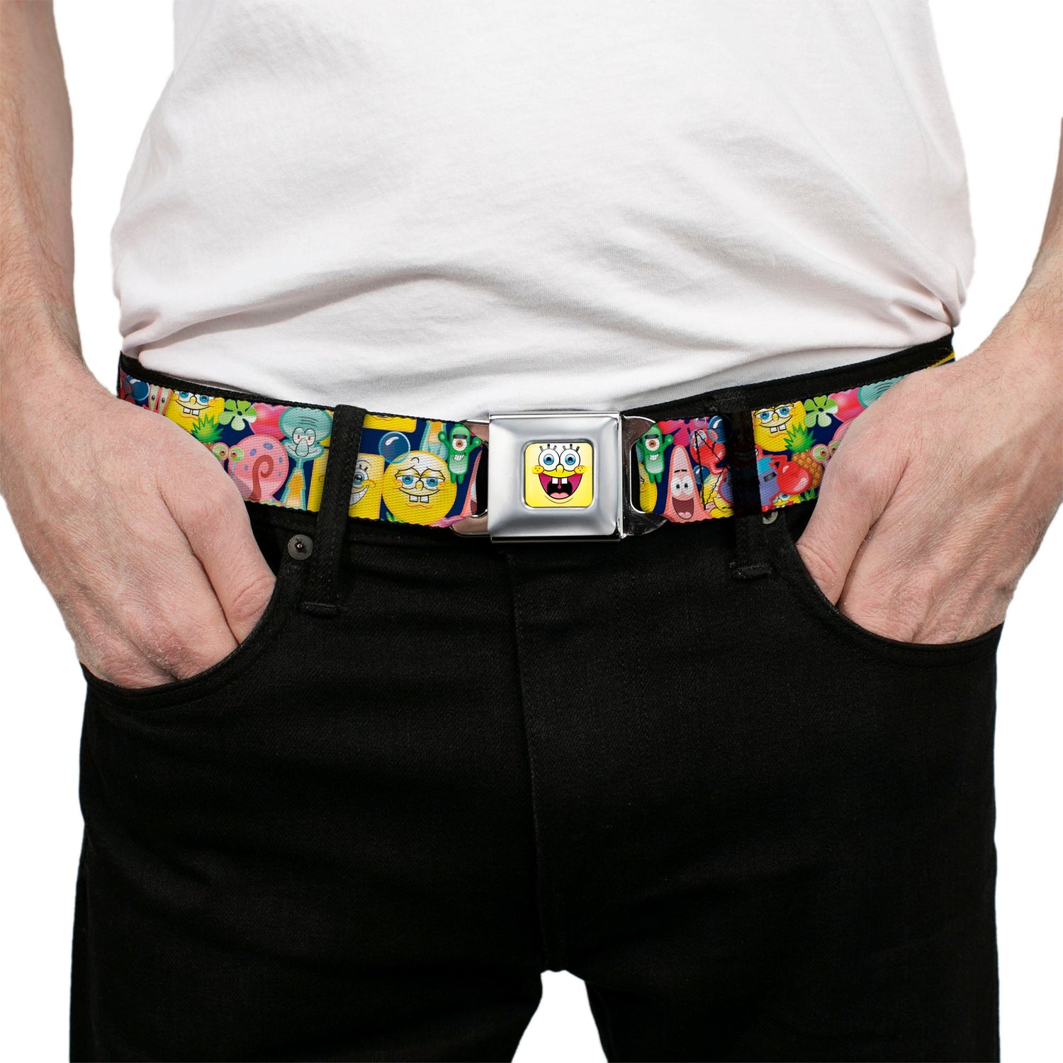 SpongeBob SquarePants Seatbelt Belt Open Mouth Smile Design Full Color - Paramount Shop