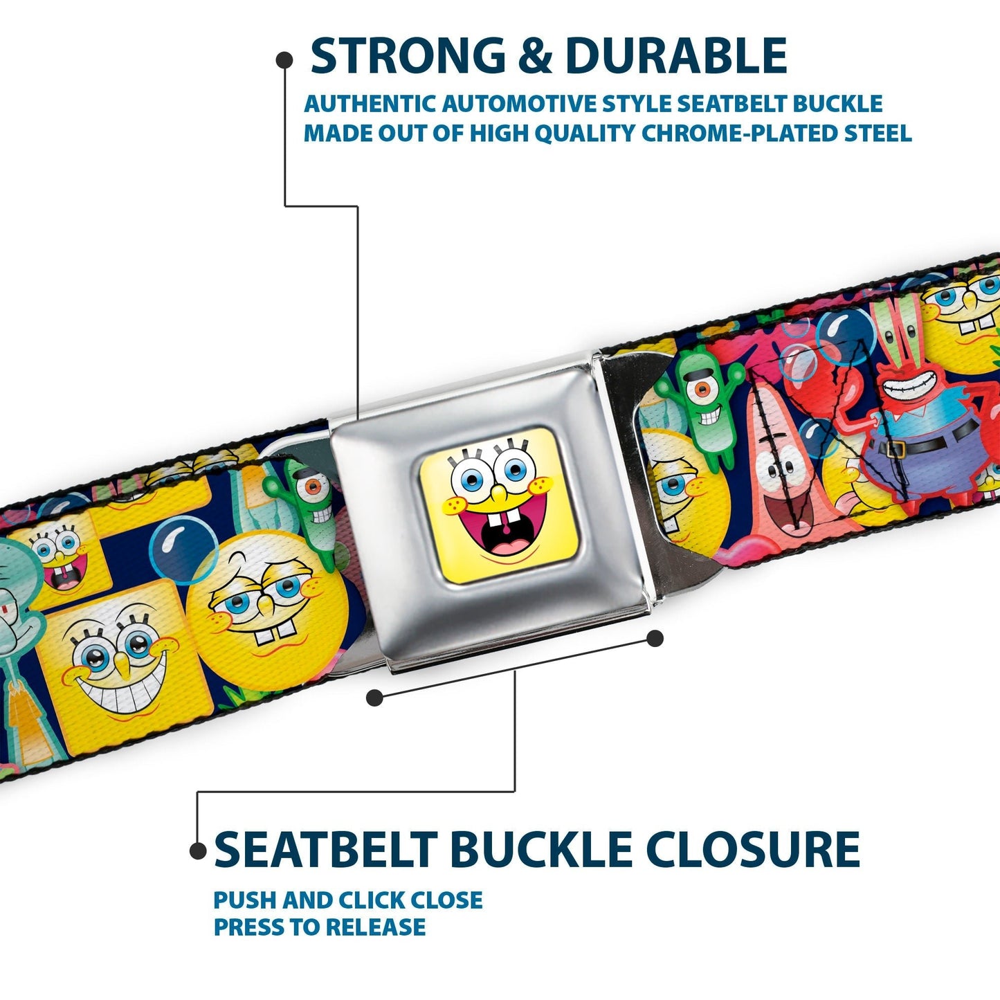 SpongeBob SquarePants Seatbelt Belt Open Mouth Smile Design Full Color - Paramount Shop
