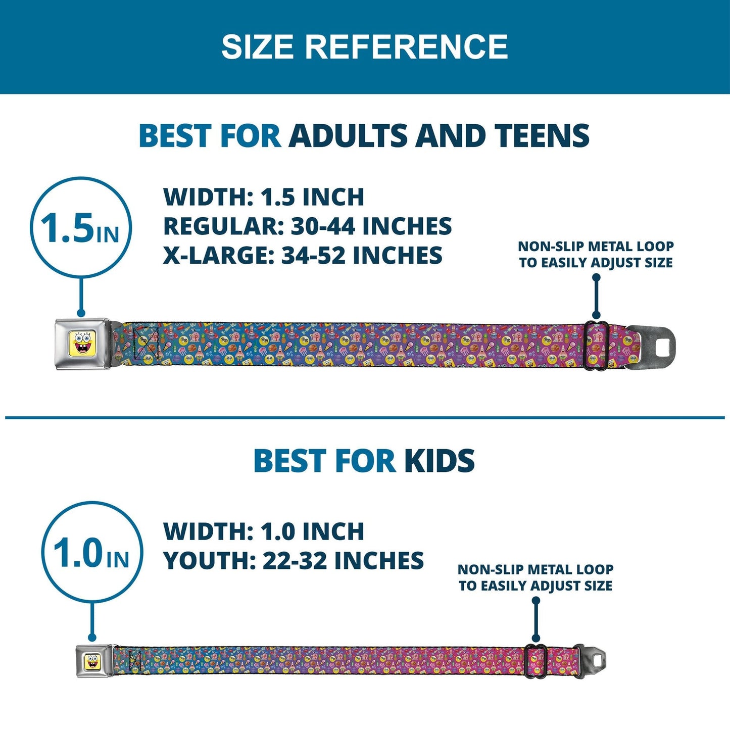 SpongeBob SquarePants Seatbelt Belt Open Mouth Smile Full Color Mini SpongeBob & Friends Ombre Multi Color Webbing - Paramount Shop