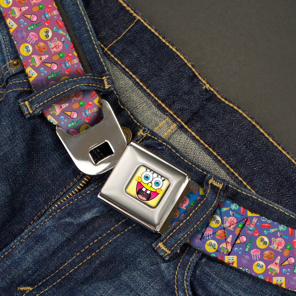 SpongeBob SquarePants Seatbelt Belt Open Mouth Smile Full Color Mini SpongeBob & Friends Ombre Multi Color Webbing - Paramount Shop
