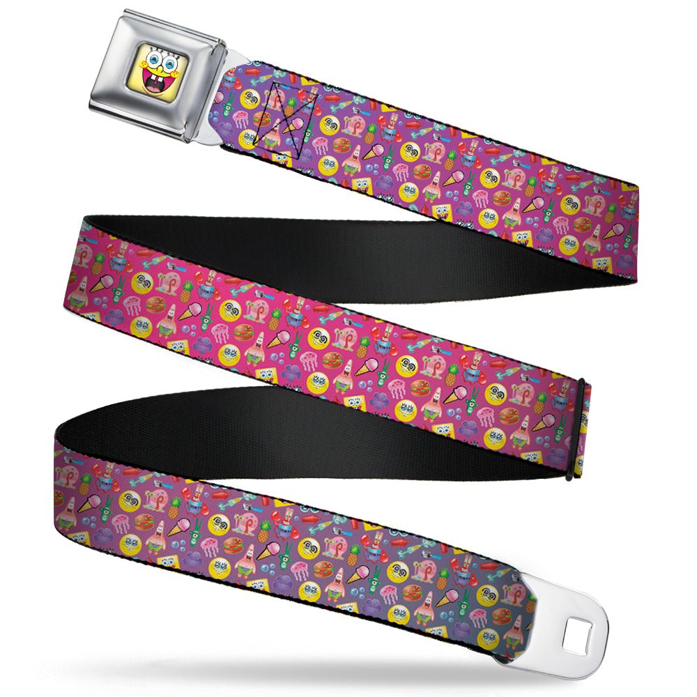 SpongeBob SquarePants Seatbelt Belt Open Mouth Smile Full Color Mini SpongeBob & Friends Ombre Multi Color Webbing - Paramount Shop