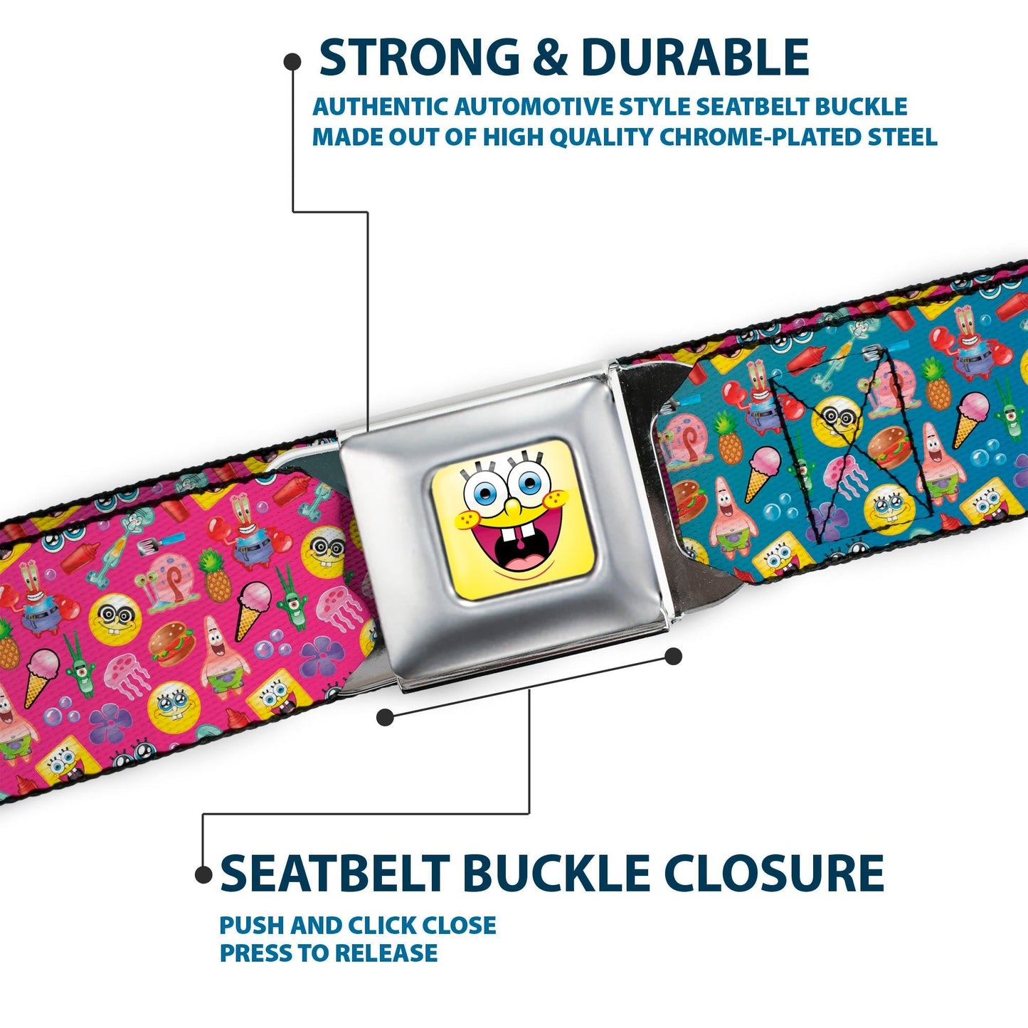 SpongeBob SquarePants Seatbelt Belt Open Mouth Smile Full Color Mini SpongeBob & Friends Ombre Multi Color Webbing - Paramount Shop