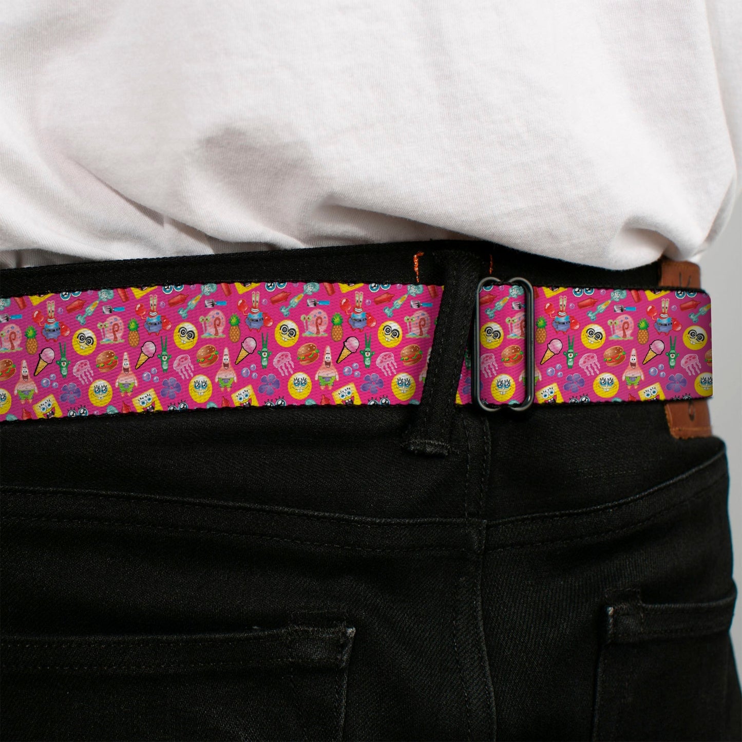 SpongeBob SquarePants Seatbelt Belt Open Mouth Smile Full Color Mini SpongeBob & Friends Ombre Multi Color Webbing - Paramount Shop