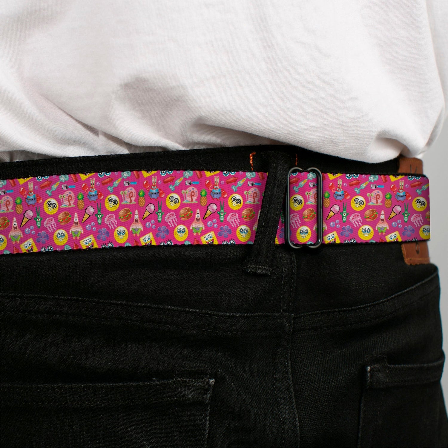 SpongeBob SquarePants Seatbelt Belt Open Mouth Smile Full Color Mini SpongeBob & Friends Ombre Multi Color Webbing - Paramount Shop