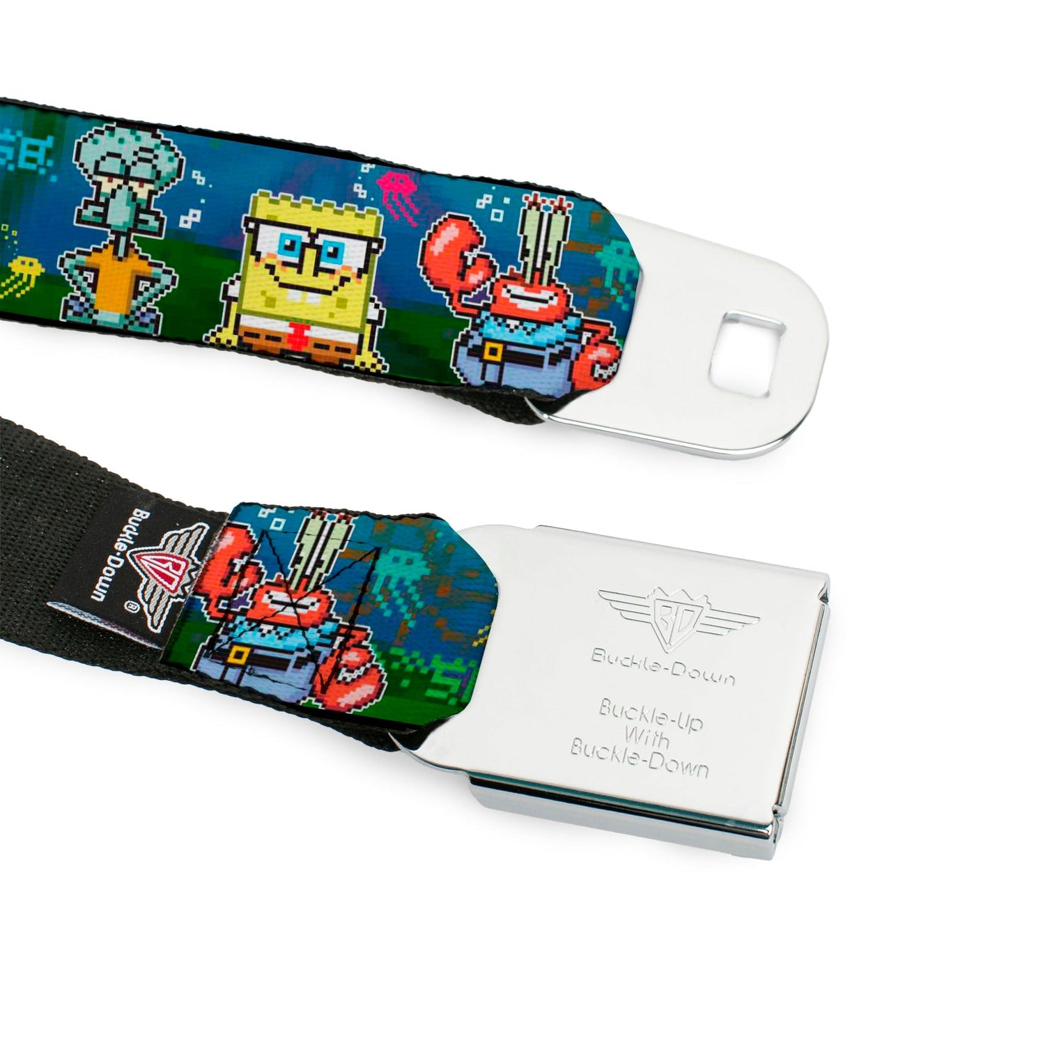 SpongeBob SquarePants Seatbelt Belt Pixelated Nerd Pose 8 - Bit Scene Webbing Full Color Blue - Paramount Shop