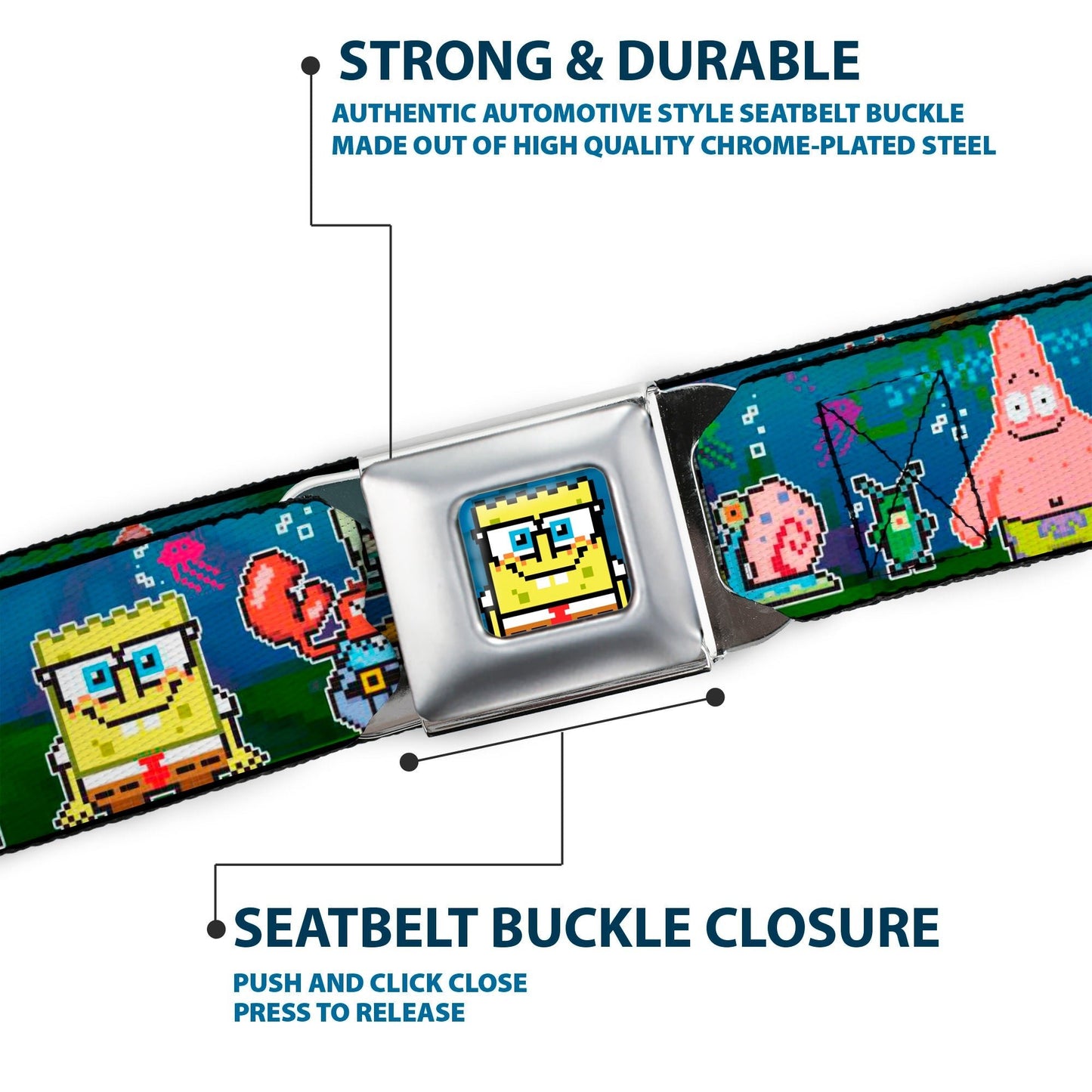 SpongeBob SquarePants Seatbelt Belt Pixelated Nerd Pose 8 - Bit Scene Webbing Full Color Blue - Paramount Shop