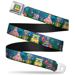 SpongeBob SquarePants Seatbelt Belt Pixelated Nerd Pose 8-Bit Scene Webbing Full Color Blue - Adult Reg (30"-44")