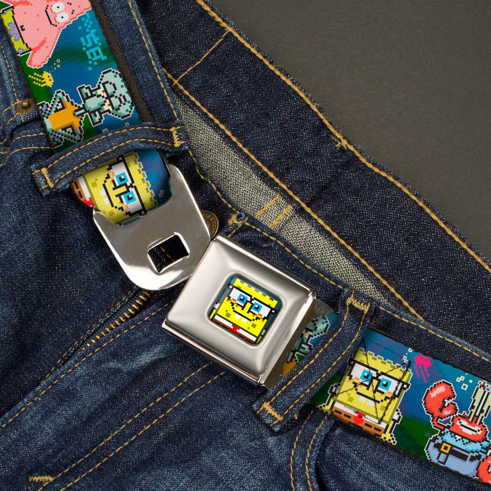 SpongeBob SquarePants Seatbelt Belt Pixelated Nerd Pose 8 - Bit Scene Webbing Full Color Blue - Paramount Shop
