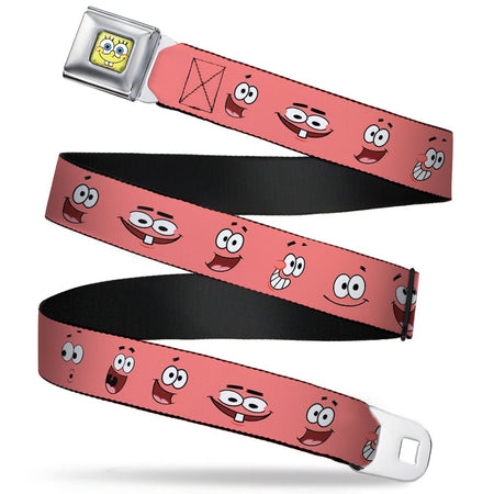 SpongeBob SquarePants Seatbelt Belt SpongeBob Face Close - Up Patrick Expressions Full Color Pink - Paramount Shop