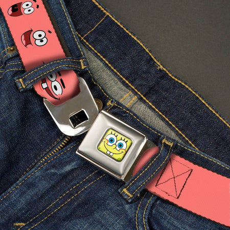 SpongeBob SquarePants Seatbelt Belt SpongeBob Face Close - Up Patrick Expressions Full Color Pink - Paramount Shop