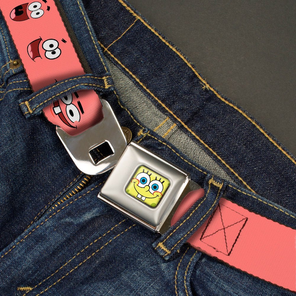 SpongeBob SquarePants Seatbelt Belt SpongeBob Face Close - Up Patrick Expressions Full Color Pink - Paramount Shop