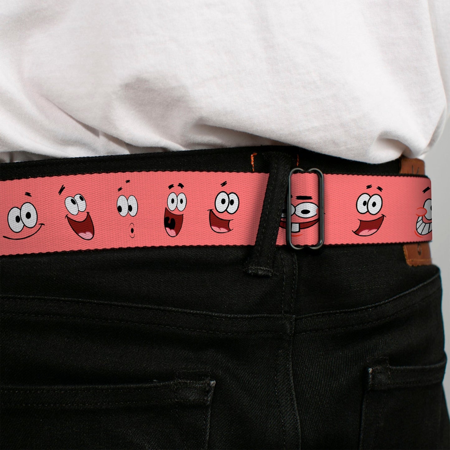 SpongeBob SquarePants Seatbelt Belt SpongeBob Face Close - Up Patrick Expressions Full Color Pink - Paramount Shop
