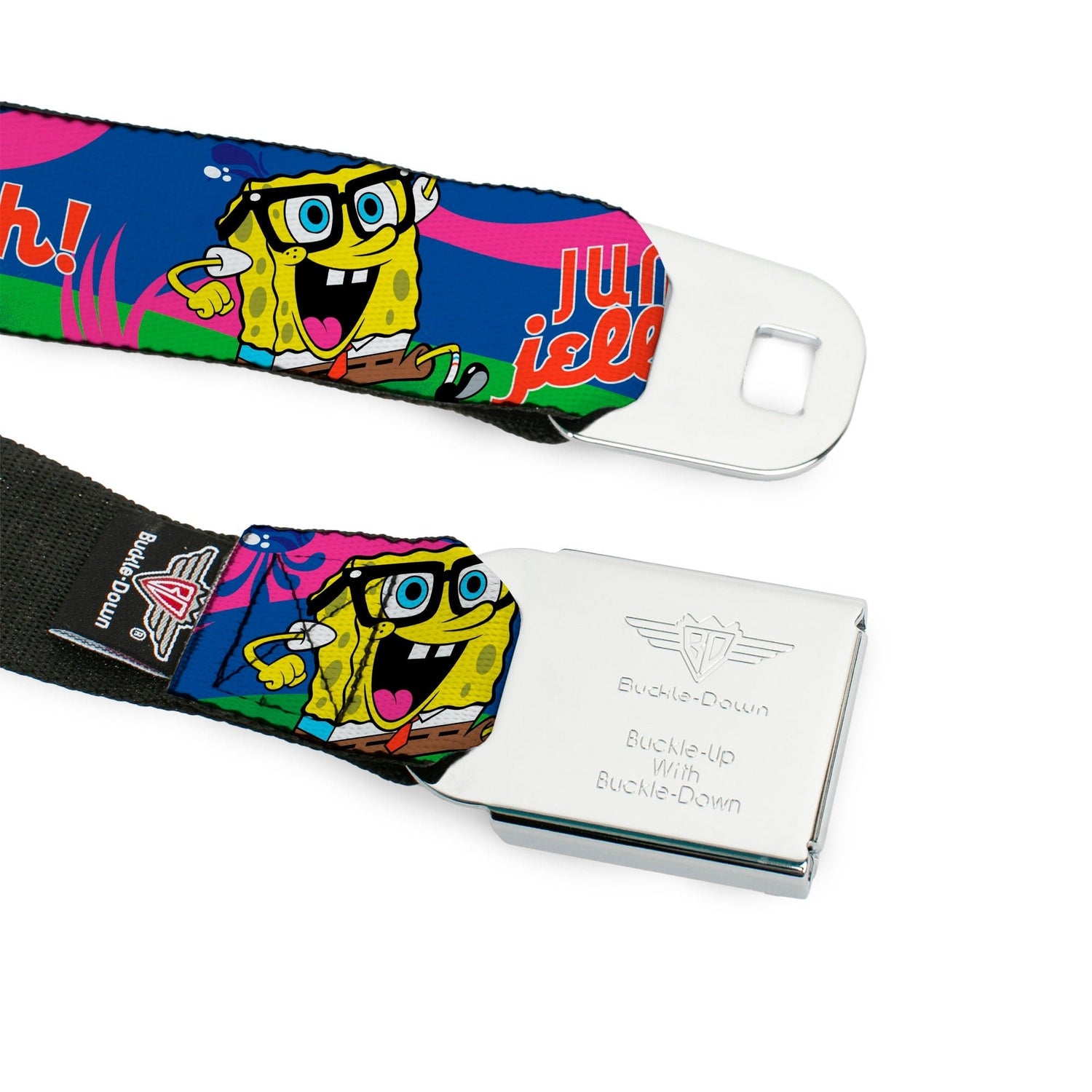 SpongeBob SquarePants Seatbelt Belt SpongeBob Face Close - Up & Patrick Jellyfish Run Multi - Color Red Webbing Adult - Paramount Shop