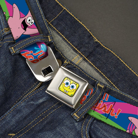 SpongeBob SquarePants Seatbelt Belt SpongeBob Face Close - Up & Patrick Jellyfish Run Multi - Color Red Webbing Adult - Paramount Shop