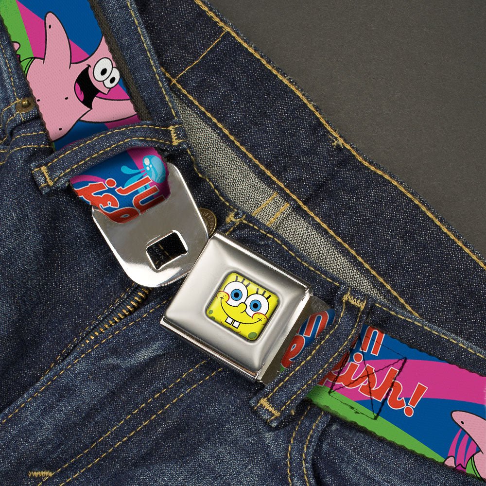SpongeBob SquarePants Seatbelt Belt SpongeBob Face Close - Up & Patrick Jellyfish Run Multi - Color Red Webbing Adult - Paramount Shop