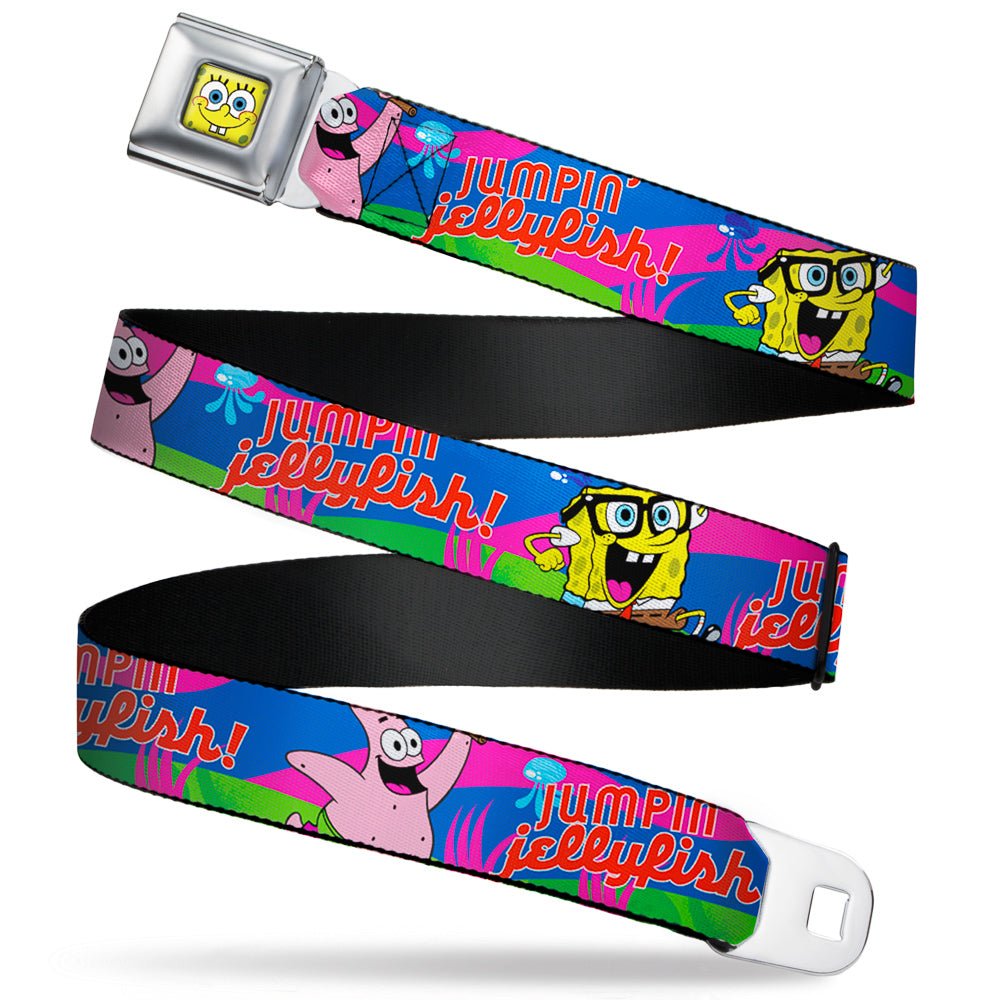 SpongeBob SquarePants Seatbelt Belt SpongeBob Face Close - Up & Patrick Jellyfish Run Multi - Color Red Webbing Adult - Paramount Shop
