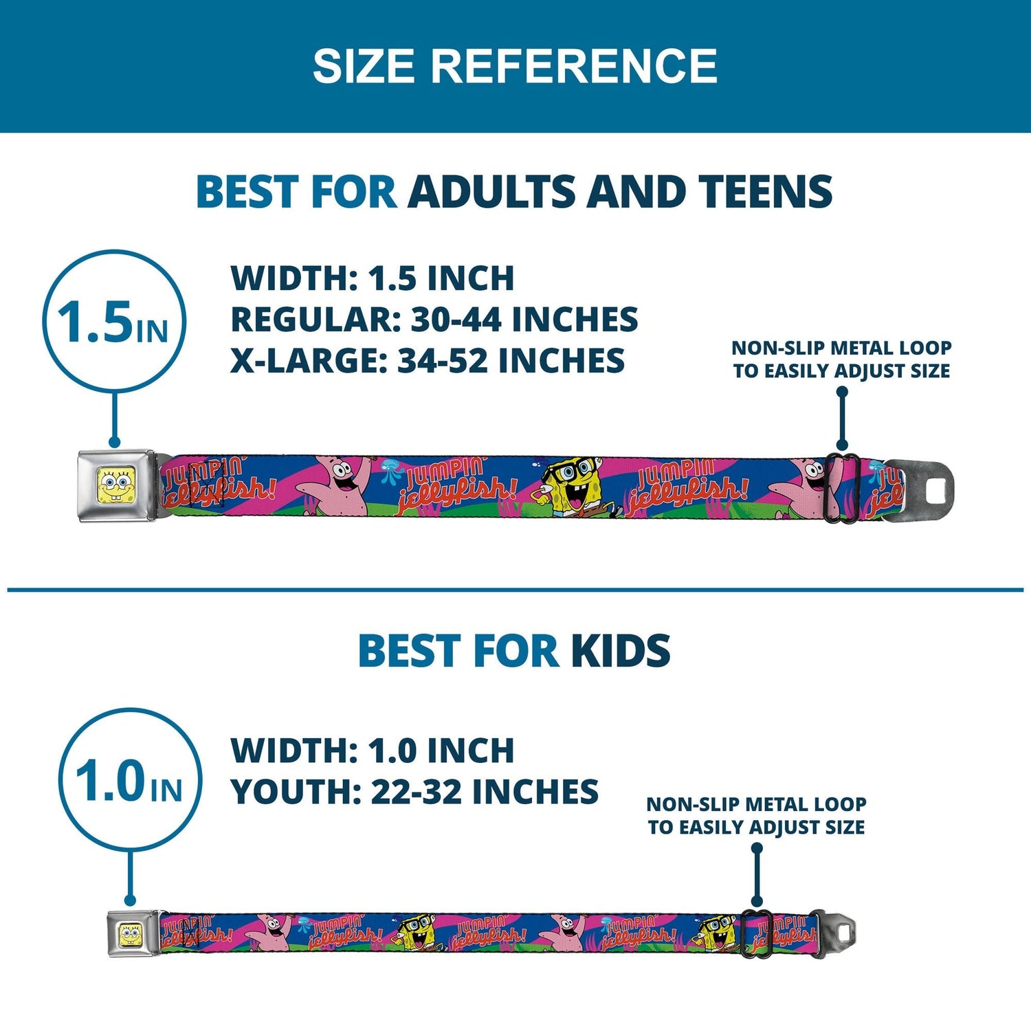 SpongeBob SquarePants Seatbelt Belt SpongeBob Face Close - Up & Patrick Jellyfish Run Multi - Color Red Webbing Adult - Paramount Shop