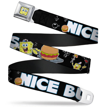 SpongeBob SquarePants Seatbelt Belt SpongeBob Face & Krabby Patty Full Color Buckle - Down - Paramount Shop