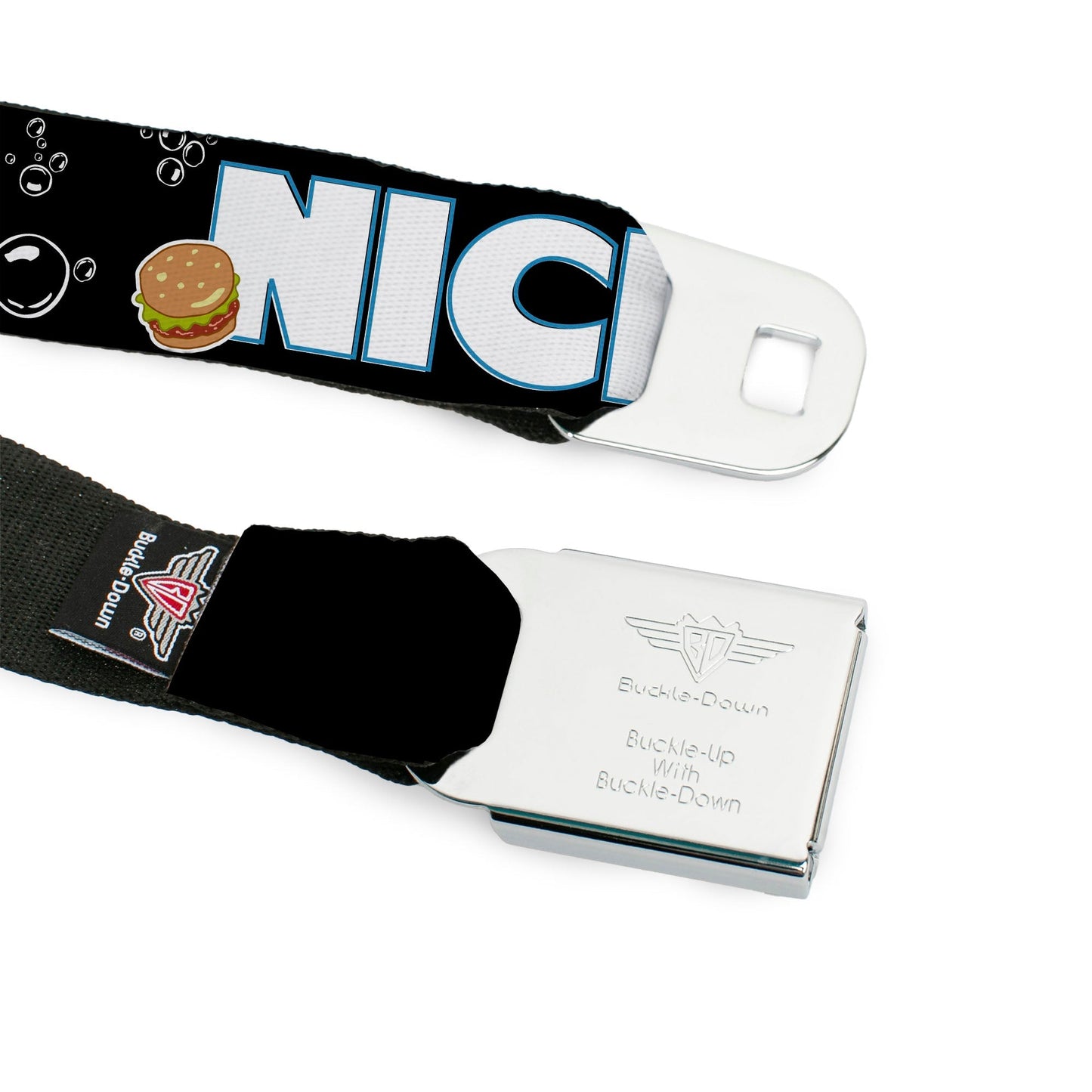 SpongeBob SquarePants Seatbelt Belt SpongeBob Face & Krabby Patty Full Color Buckle - Down - Paramount Shop