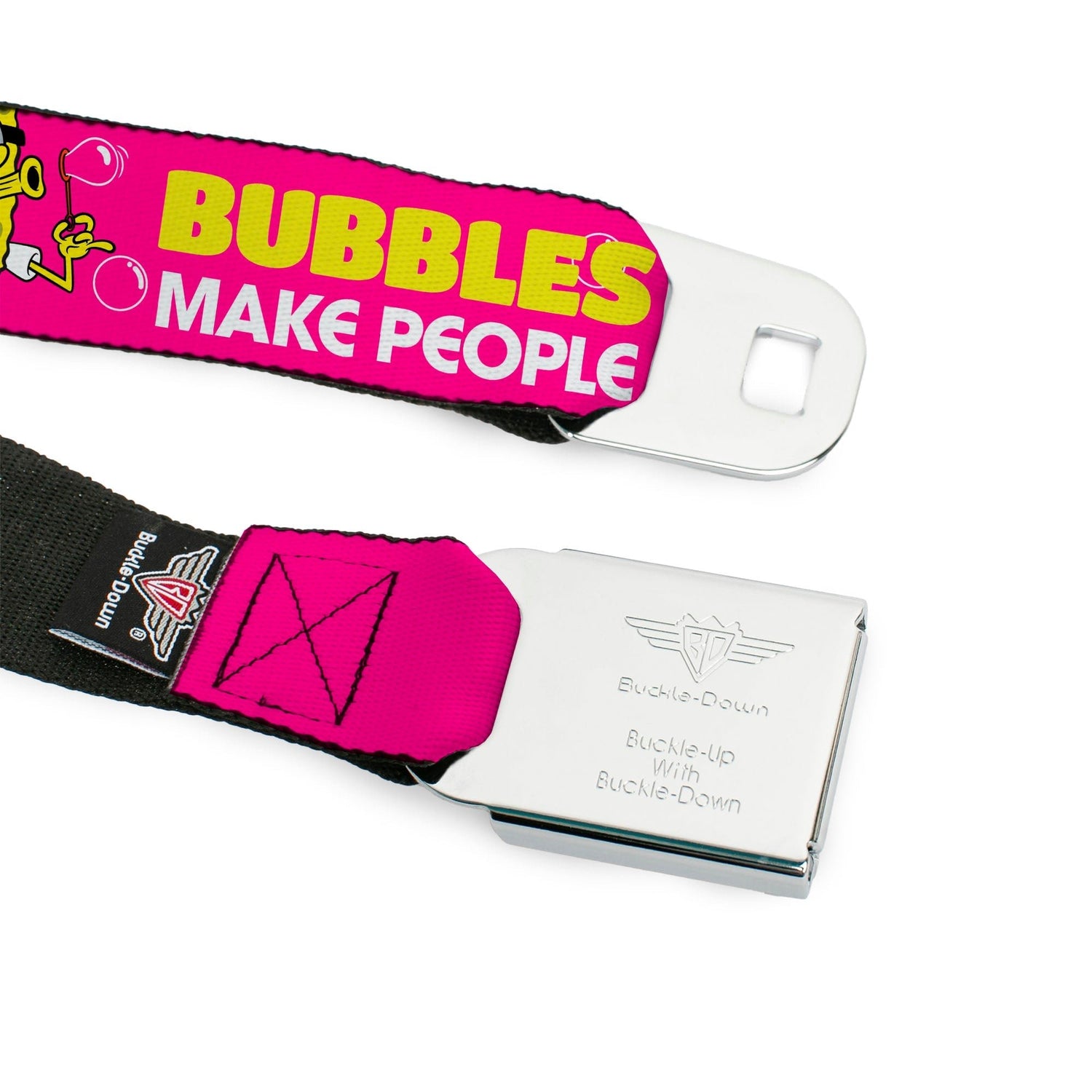 SpongeBob SquarePants Seatbelt Belt SpongeBob Face & Patrick Starfish Design Buckle - Down Pink Yellow Blue - Paramount Shop