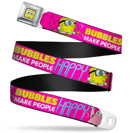 SpongeBob SquarePants Seatbelt Belt SpongeBob Face & Patrick Starfish Design Buckle - Down Pink Yellow Blue - Paramount Shop