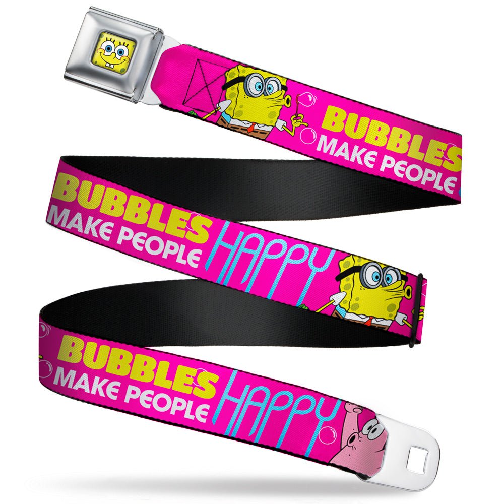 SpongeBob SquarePants Seatbelt Belt SpongeBob Face & Patrick Starfish Design Buckle - Down Pink Yellow Blue - Paramount Shop